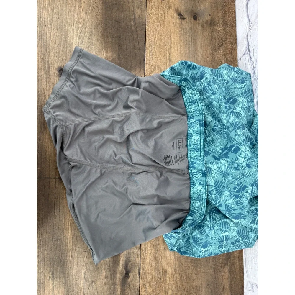LL Bean Mens Large Teal Tropical Floral Swim Trunks Board Shorts 8 Inseam